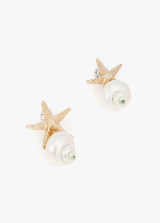 Metallic Starfish and Natural Seashell Maxi Earrings