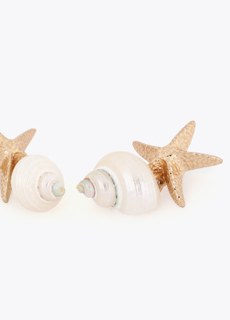 Metallic Starfish and Natural Seashell Maxi Earrings