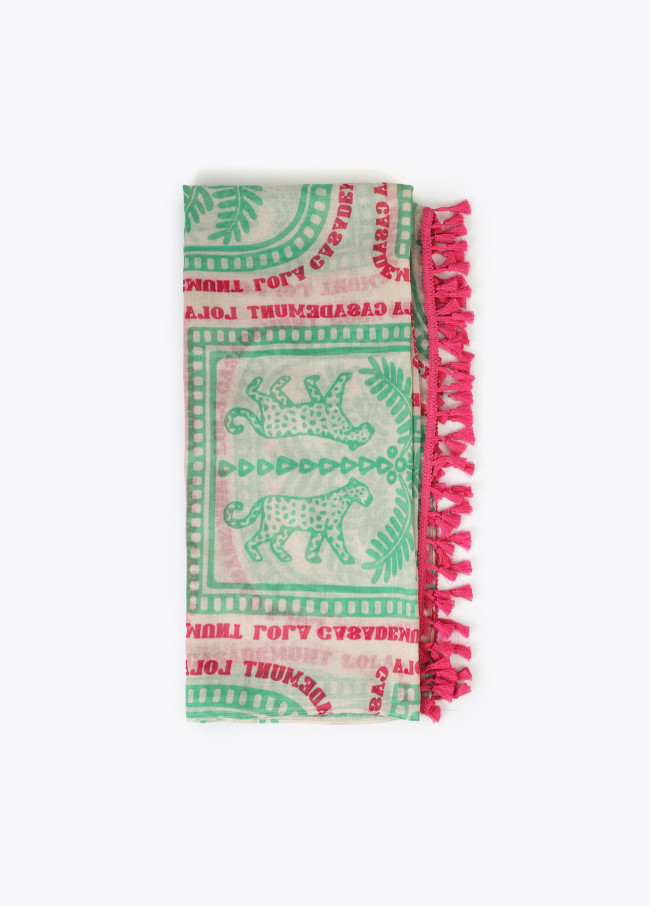 Tropical Motif Sarong with Tassels