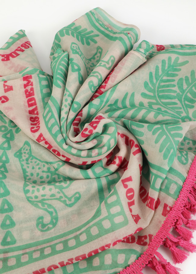 Tropical Motif Sarong with Tassels