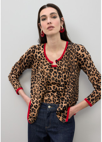 Cardigan com Rib Contrastante Vermelho