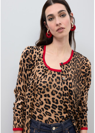 Cardigan con Bordi Contrastanti Rossi