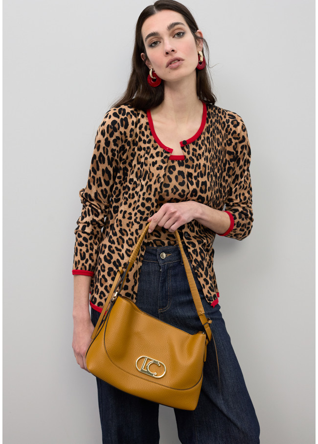 Cardigan avec Bordure Rouge Contrastée