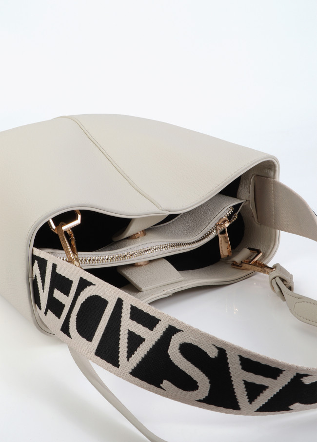 Shopper con manico in nylon a contrasto