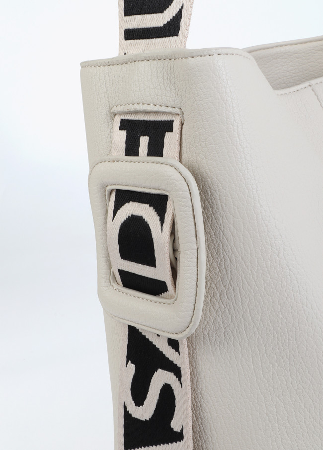 Shopper con manico in nylon a contrasto