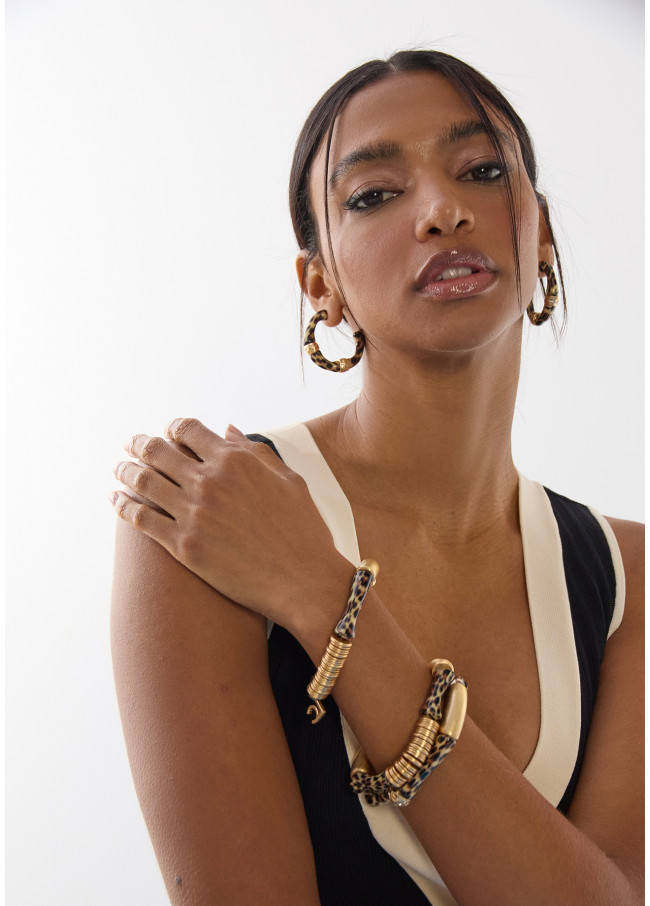 Bamboo Effect Hoop Earrings Animal Print