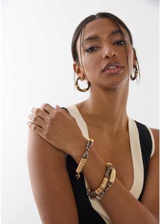 Bamboo Effect Hoop Earrings Animal Print