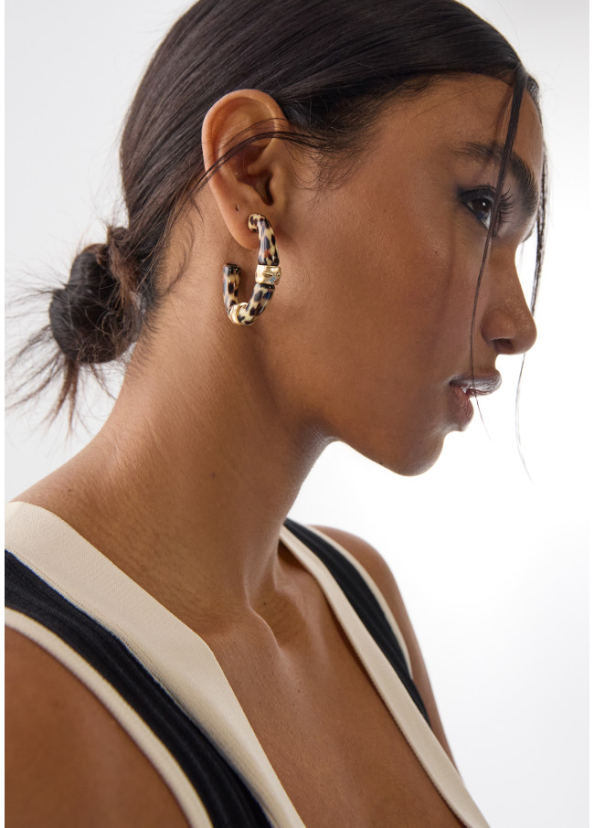 Boucles d'oreilles anneaux effet bambou imprimé...