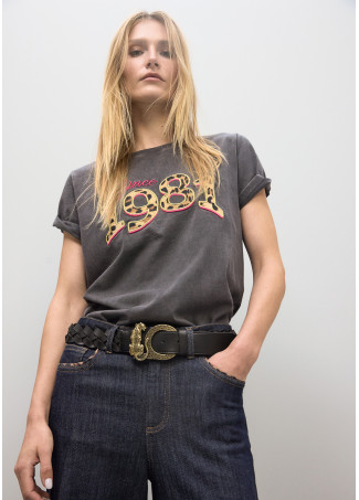 Ceinture réversible effet cuir tressé boucle logo animal