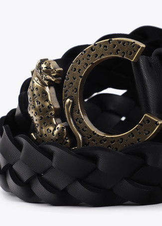 Ceinture réversible effet cuir tressé boucle logo animal