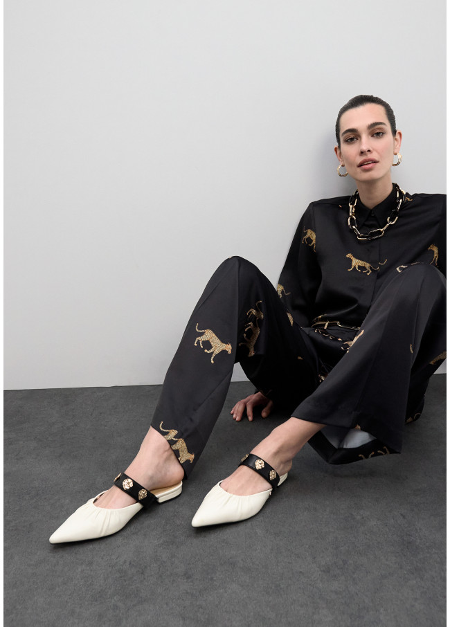 Flat Shoe with Elastic and Metallic Appliques