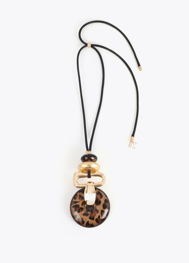 Collier Long avec Pendentif Imprimé Animal et Doré