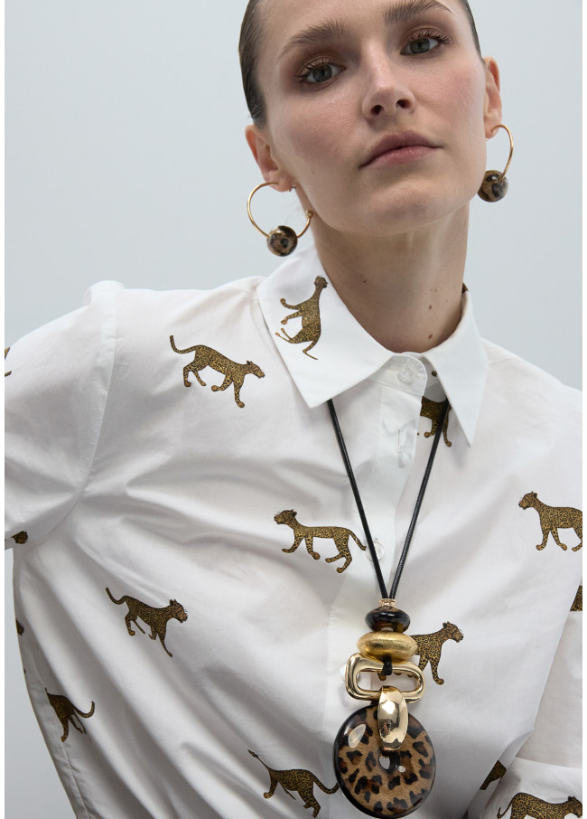 Collar largo colgante combinado animal print y...