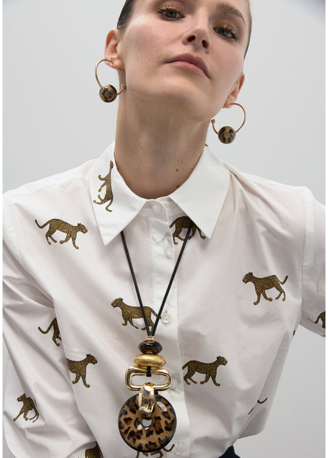 Collar largo colgante combinado animal print y...