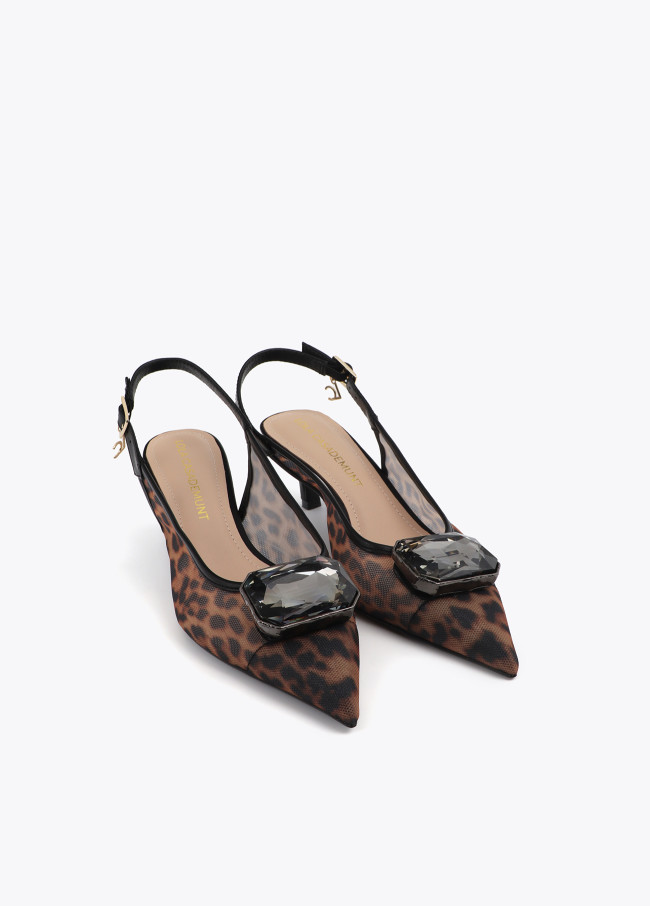 Scarpa con tacco in rete stampata animalier con...