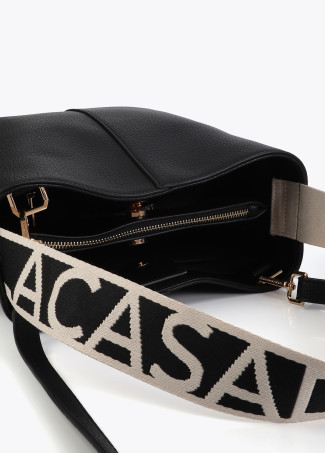 Shopper con Manico in Nylon a Contrasto