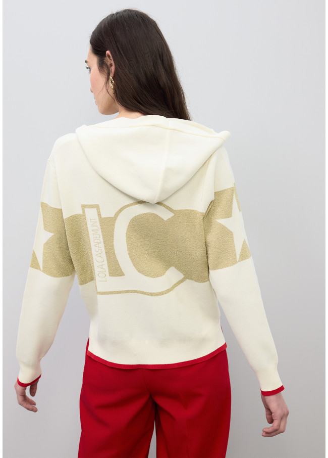 Moletom de tricô com capuz e detalhes em lurex