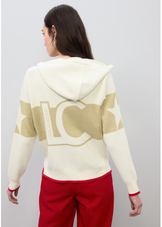 Felpa in maglia con cappuccio e dettagli in lurex