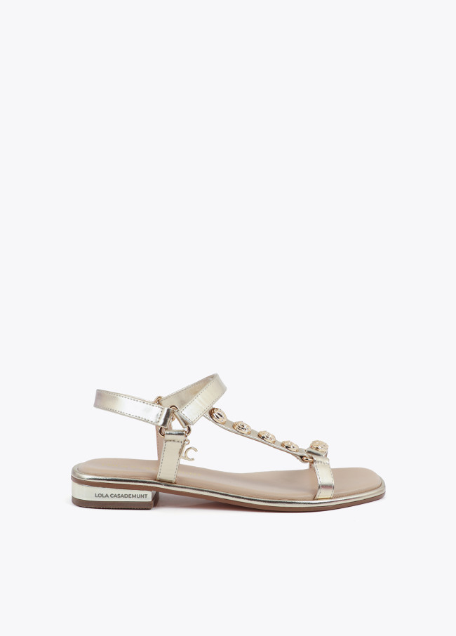 Flat Sandal with Metallic Straps and Golden...