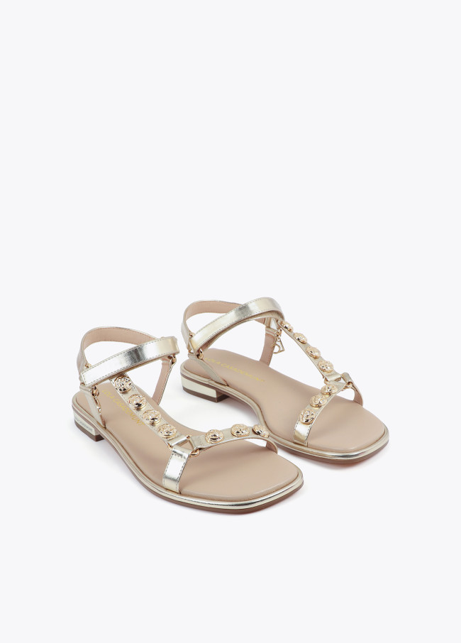Flat Sandal with Metallic Straps and Golden...