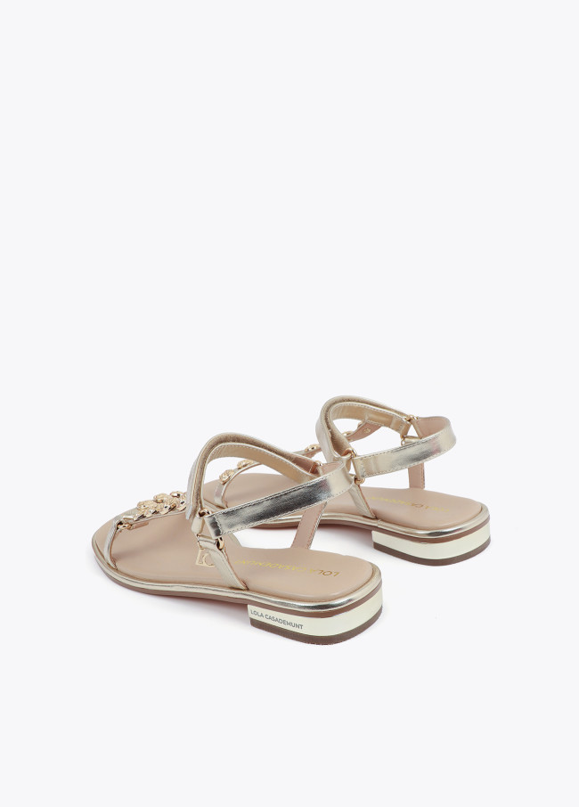 Flat Sandal with Metallic Straps and Golden...