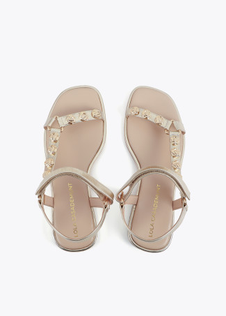 Flat Sandal with Metallic Straps and Golden Appliqués