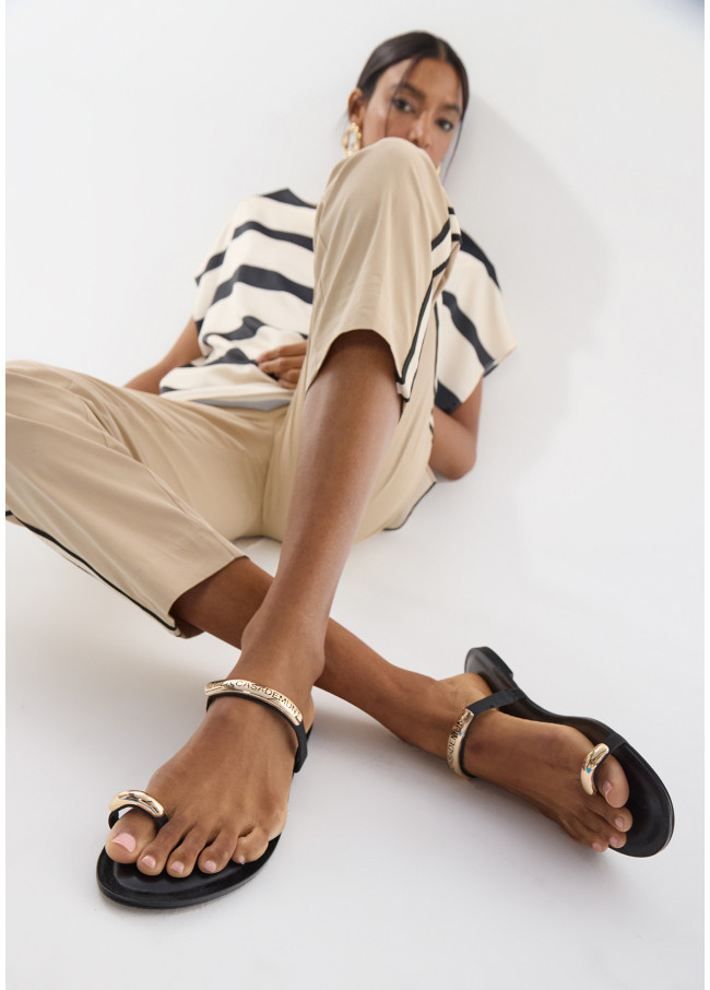 Flat Shoe in Grosgrain Fabric with Logo Detail