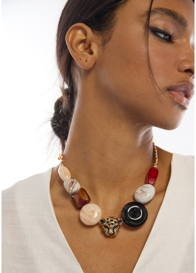 Colar Curto com Corrente e Detalhes Acrílicos...