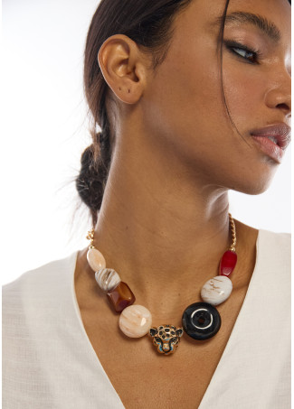 Collana Corta con Catena e Dettagli Acrilici Multicolori
