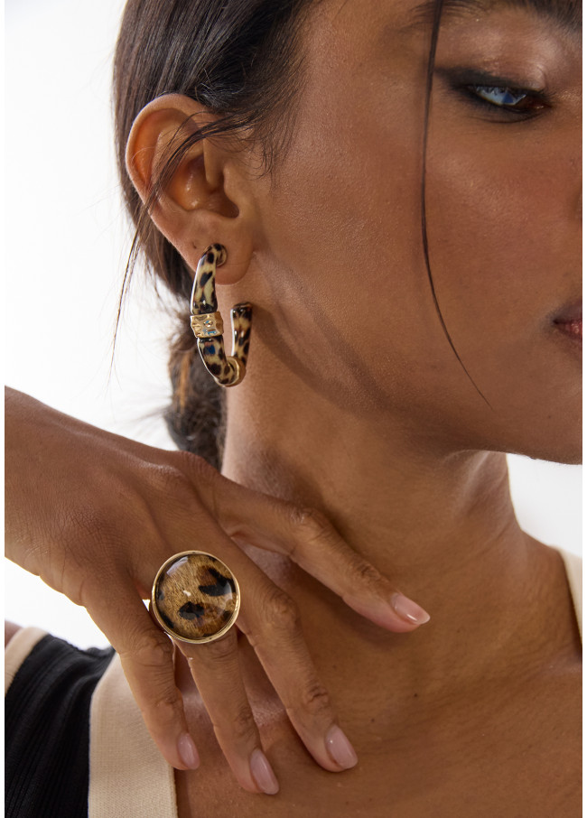 Bague Combinée Métal et Imprimé Animal