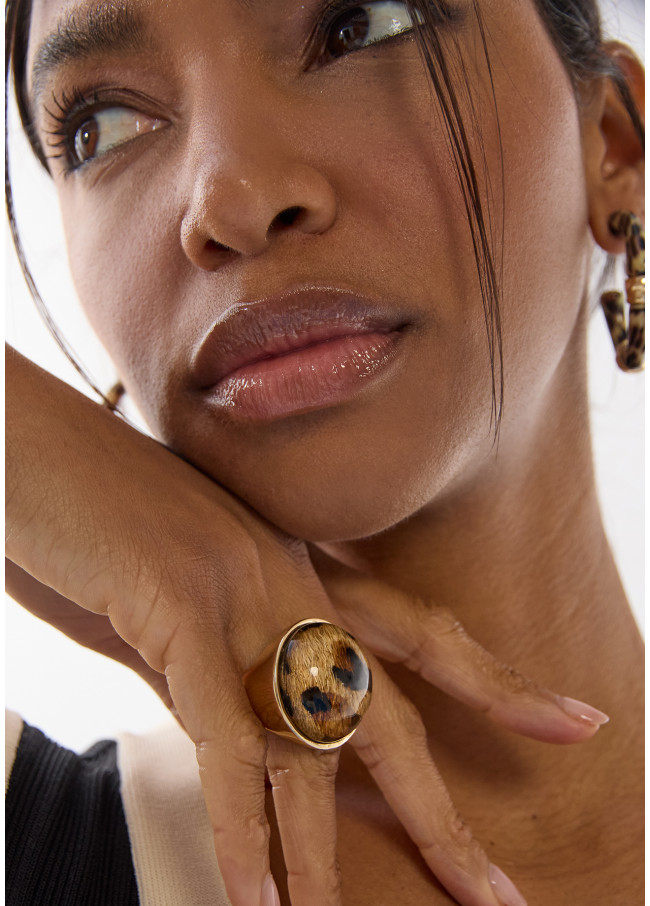 Metal and Animal Print Combined Ring