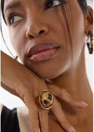 Bague Combinée Métal et Imprimé Animal