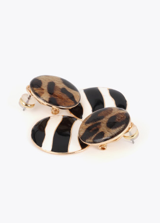 Boucles d'oreilles laquées à rayures et imprimé animalier