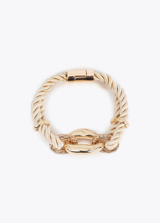 Pulseira de Cordão com Combinação de Elos Metálicos