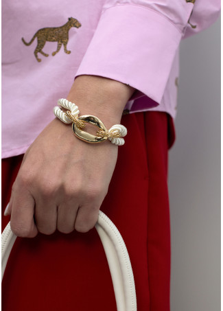 Pulseira de Cordão com Combinação de Elos Metálicos