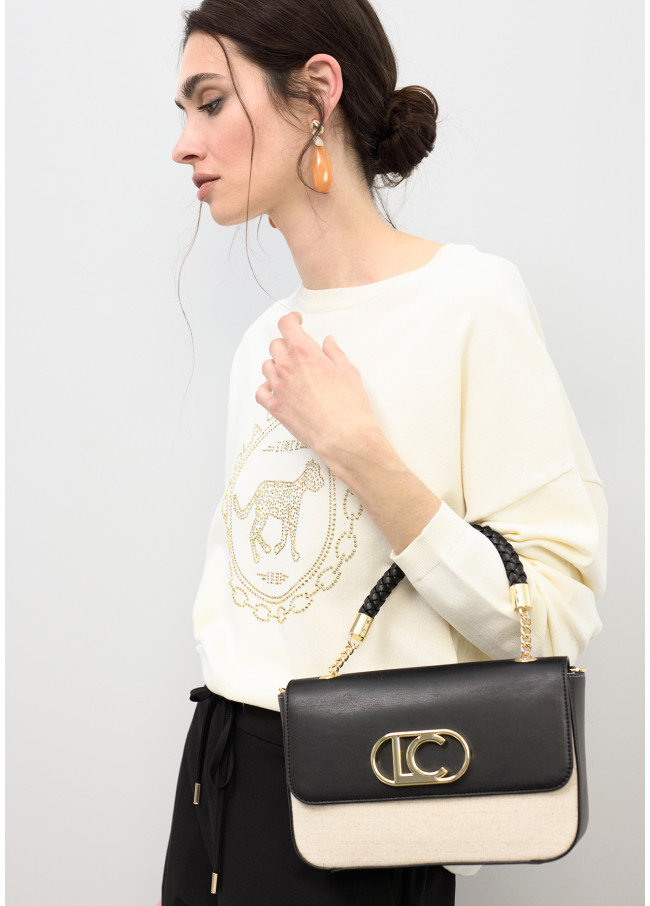 Sac à bandoulière effet cuir bicolore