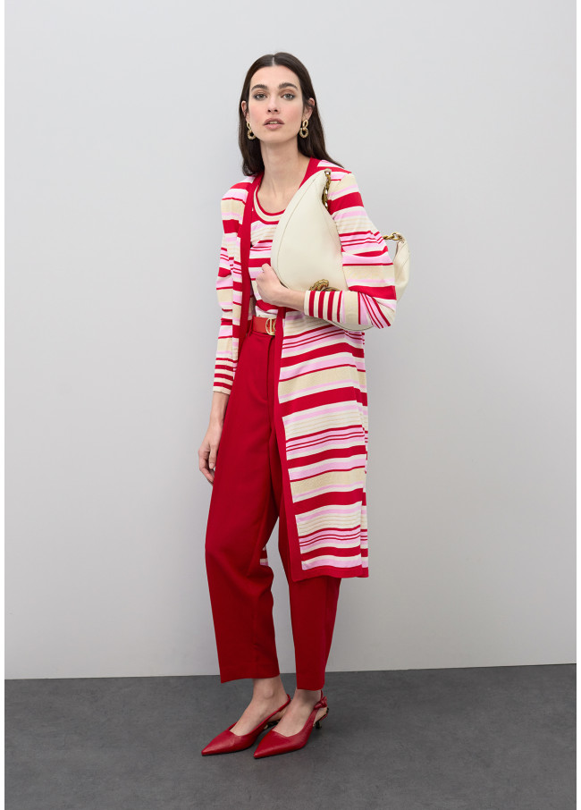 Cardigan Long Rayé Tricolore