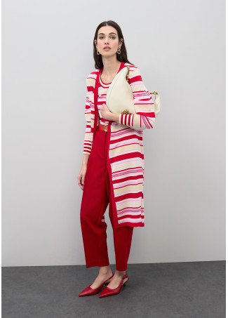 Cardigan Lungo a Righe Tricolore