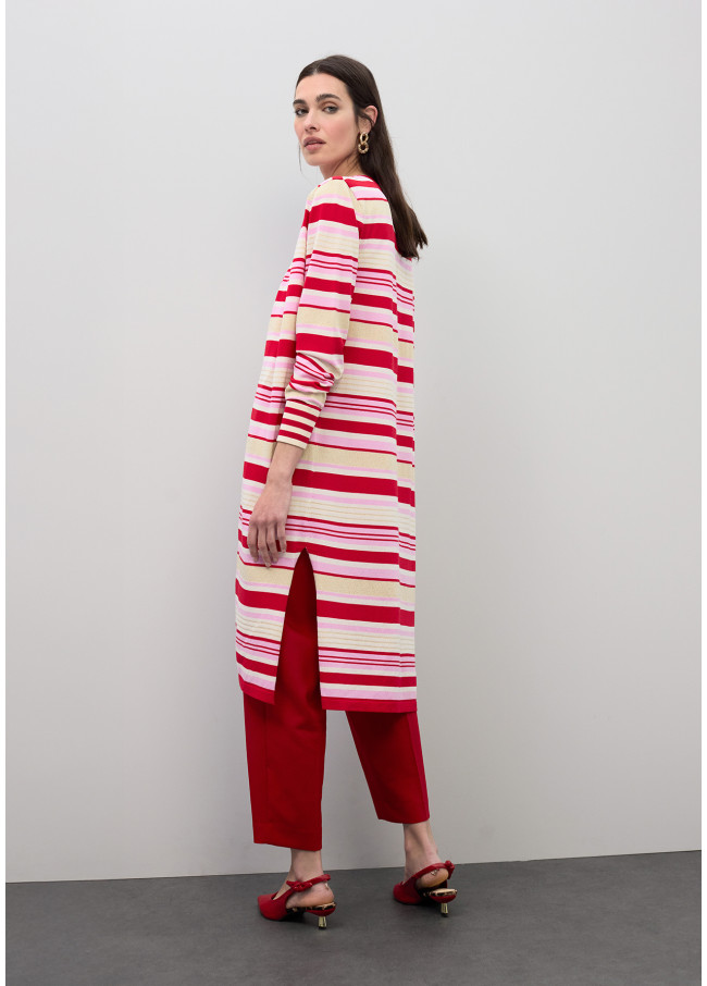 Cardigan Long Rayé Tricolore