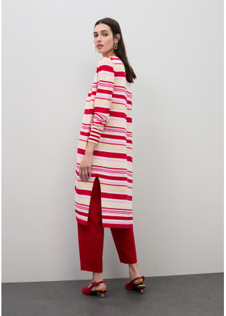 Long Tricolor Striped Cardigan