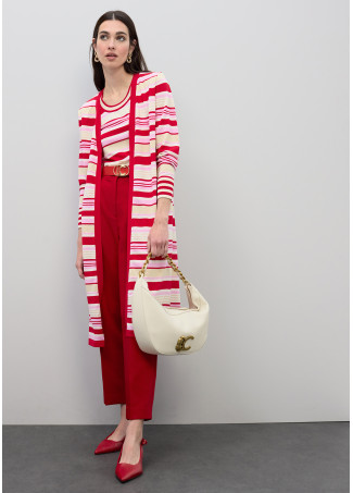 Long Tricolor Striped Cardigan