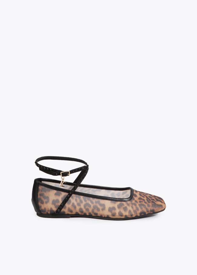 Scarpa Ballerina Piatta in Rete Animal Print...