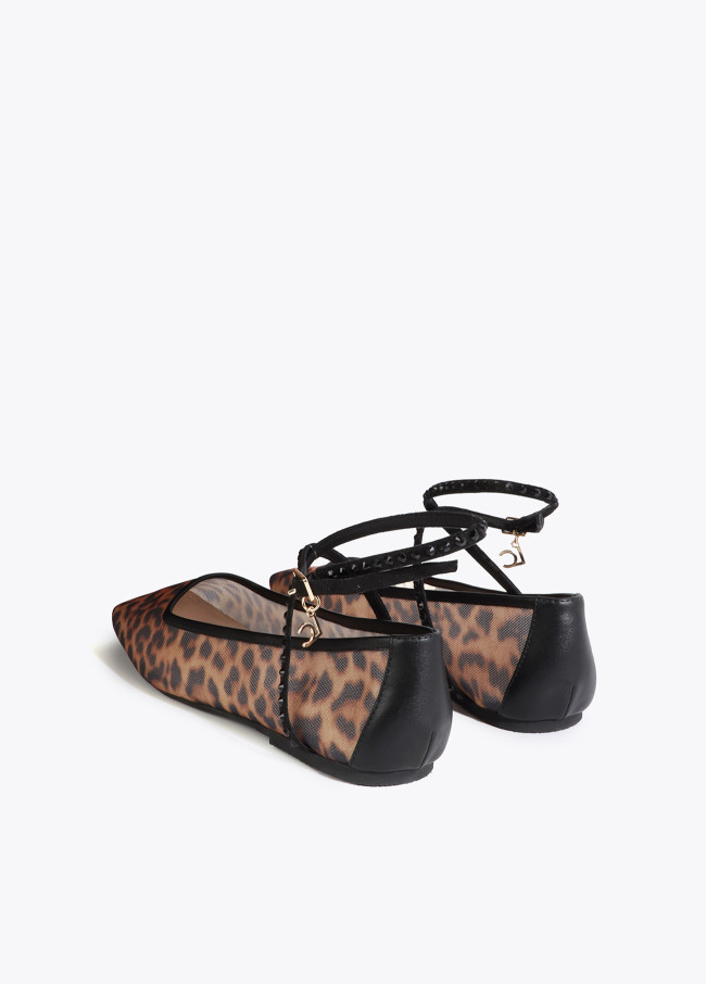 Flat Ballerina Shoe in Mesh Animal Print with...