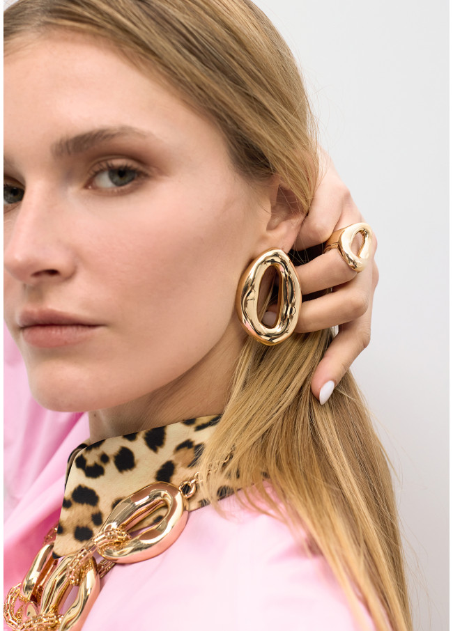 Boucles d'oreilles maillon métallique en relief