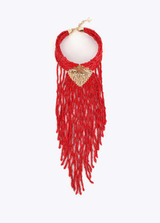 Colar Cascata de Contas Coral