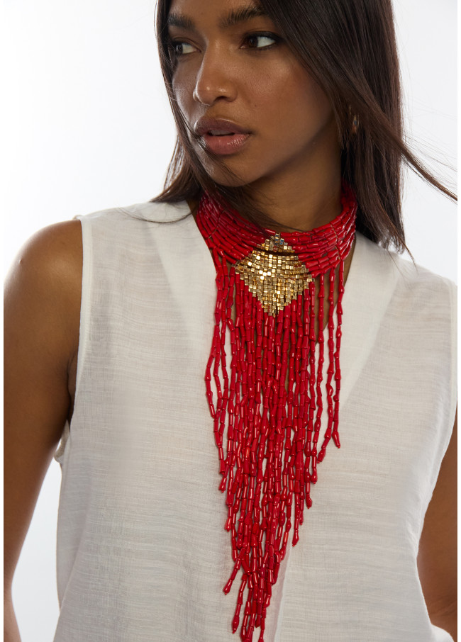 Coral Beaded Cascade Necklace