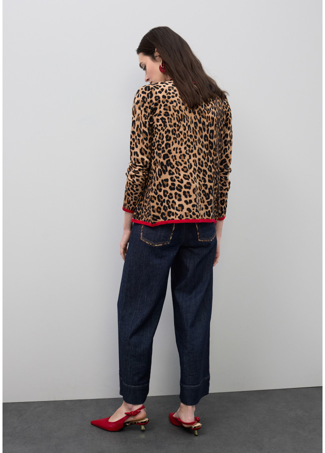 Culotte in denim con dettaglio leopardo sui...