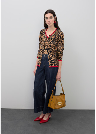 Jeans-Culotte mit Leoparden-Detail an den Taschen