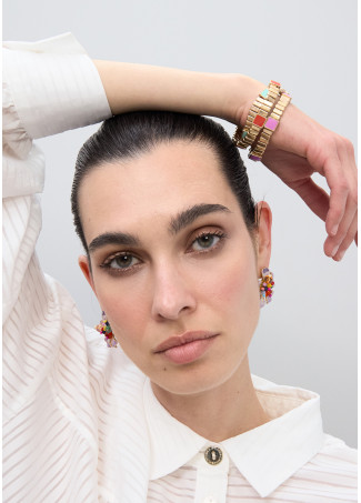 Conjunto de Pulseiras Elásticas Metálicas com Detalhes Coloridos