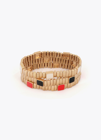 Ensemble de Bracelets Élastiques Métalliques avec Détails de Couleur